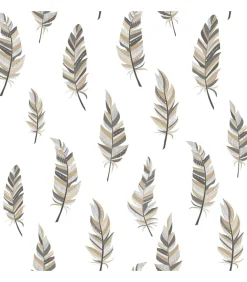 Noordwand Urban Friends & Coffee Behang veren wit en zilverkleurig