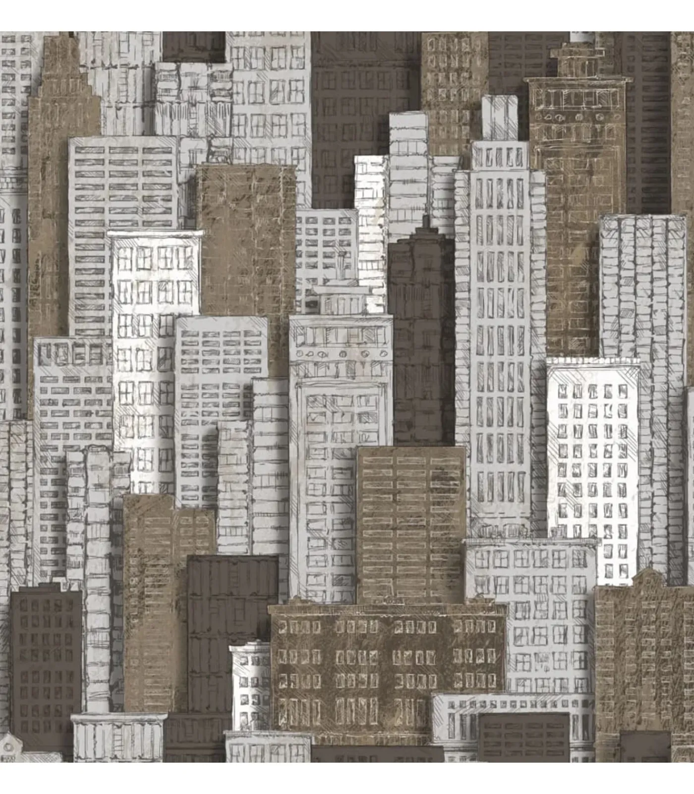 New Urban Friends & Coffee Behang stadsappartementen wit en goudkleurig Decoratie