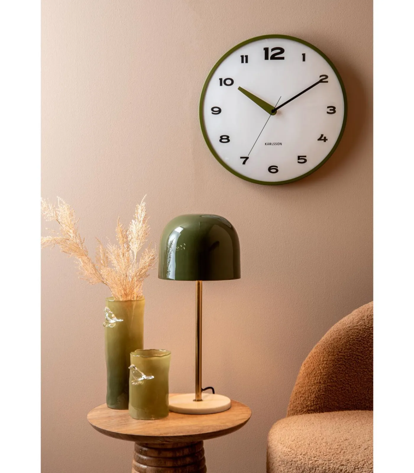 Present Time Vaas Bird On Branch - Legergroen - 9.5x9.5x27cm