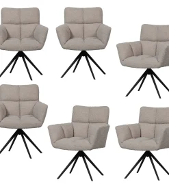 Hot Vinny Draaistoelen - Bouclé - Zand - Set van 6 Stoelen