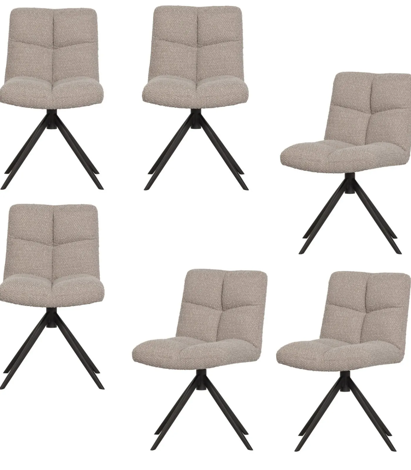 WOOOD Vinny Draaistoelen - Bouclé - Zand - Set van 6