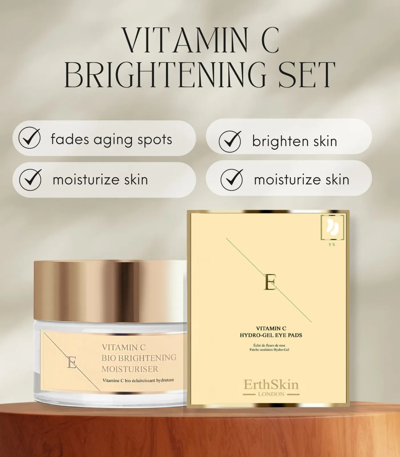 Erth Skin London Vitamine C Bio Brightening Moisturizer + Vitamine C Hydrogel Oogkussentjes