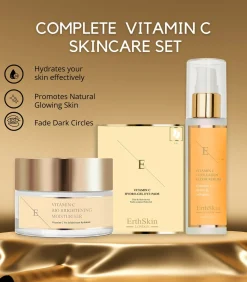 Erth Skin London VITAMINE C ELIXIR SERUM + Vitamine C Bio Brightening Moisturizer + Oogkussentjes