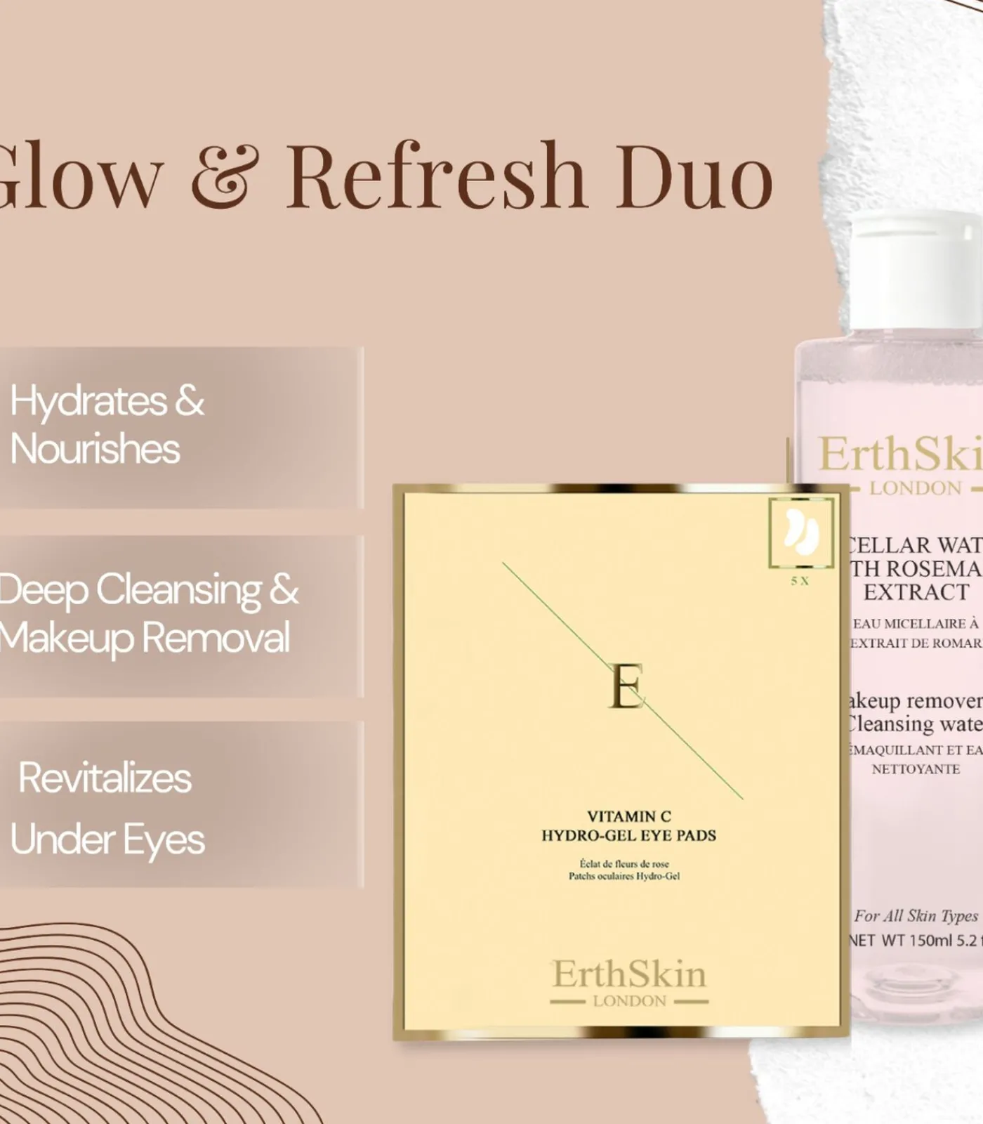 Erth Skin London Vitamine C Hydrogel oogkussentjes + micellair water met rozemarijnextract