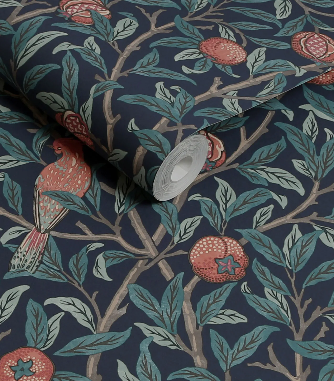 Vliesbehang Bird & Pomegranate Navy Blue Wanddecoratie