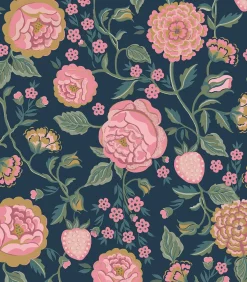 Vliesbehang Strawberry Garden Navy Wanddecoratie