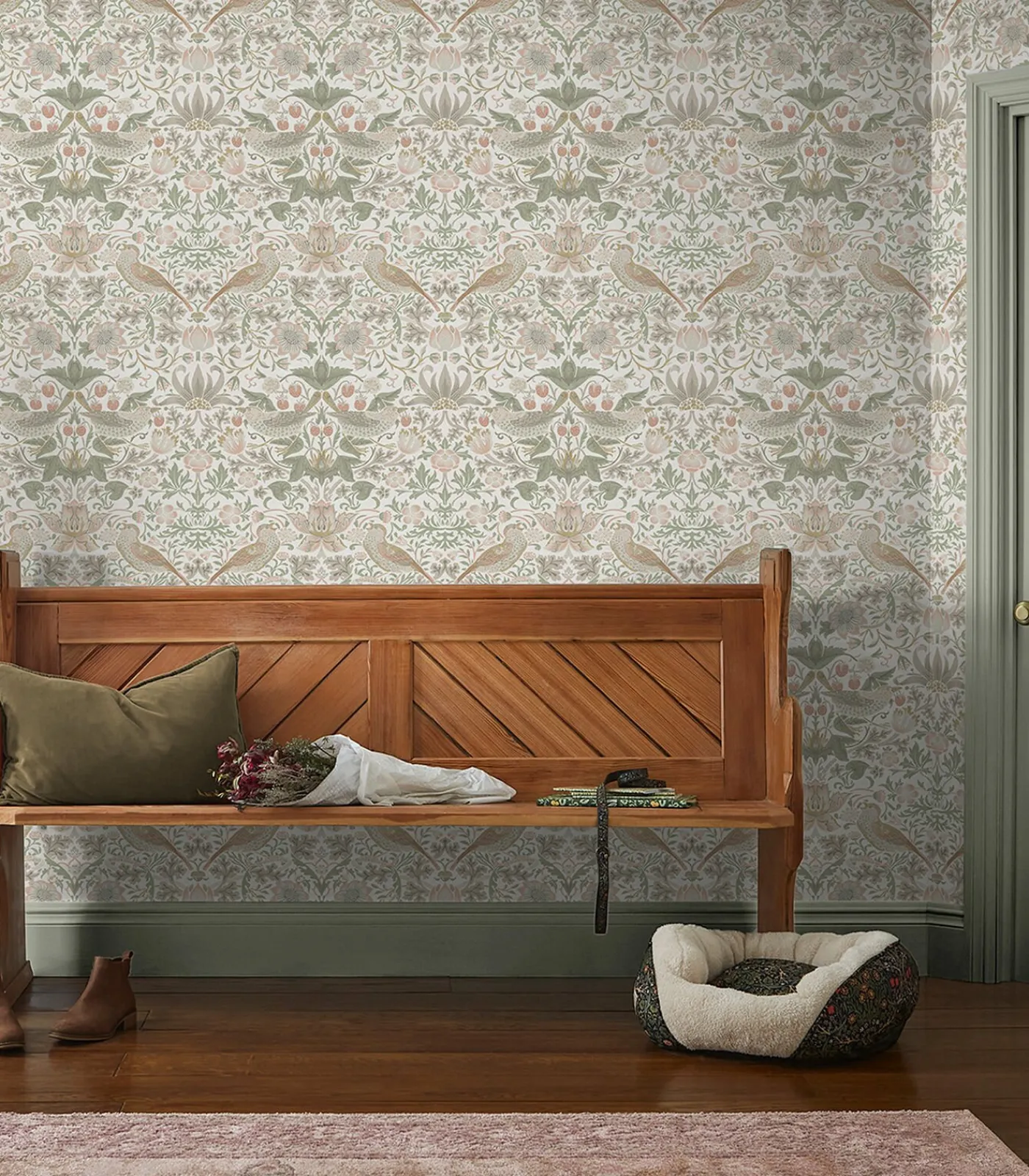 William Morris at Home Vliesbehang Strawberry Thief Sage & Pink