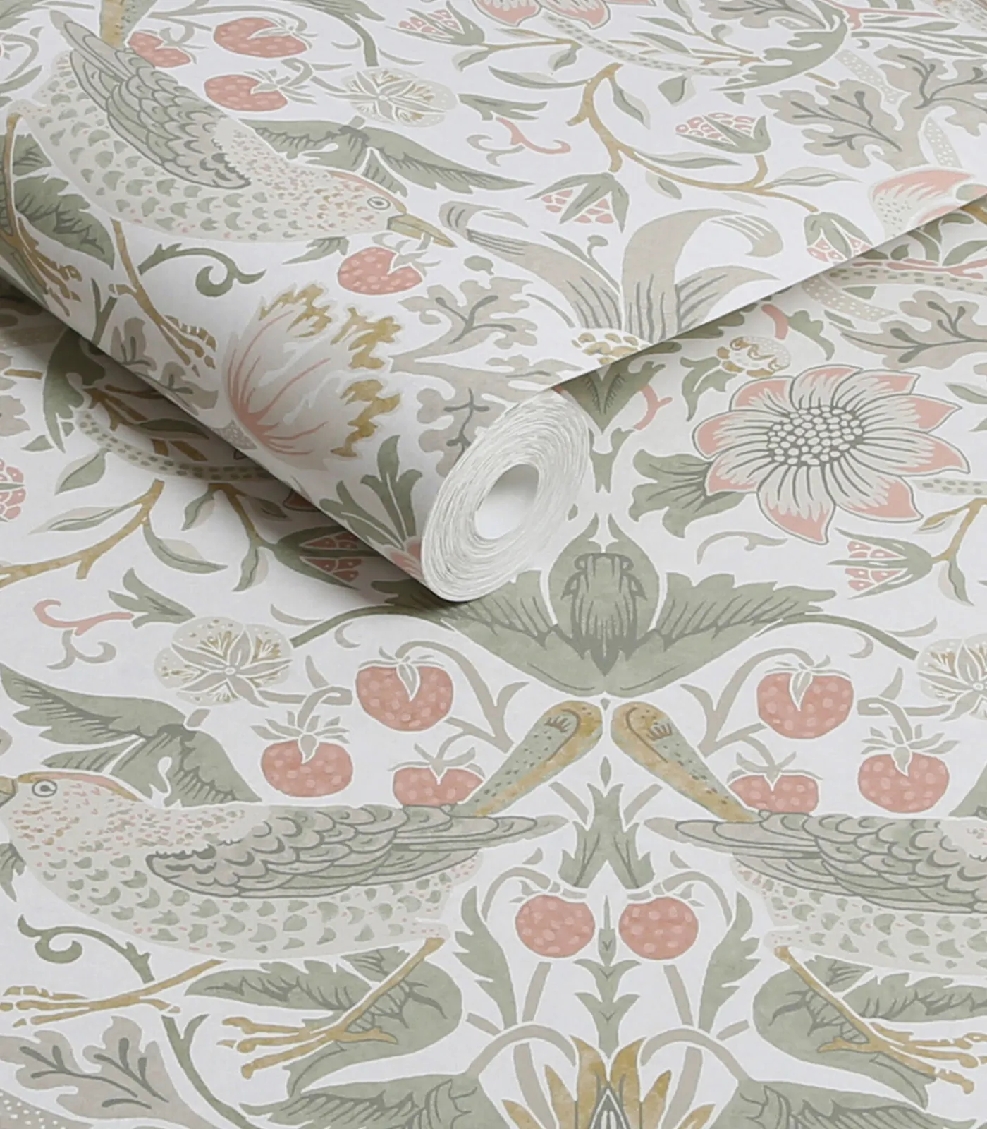 William Morris at Home Vliesbehang Strawberry Thief Sage & Pink