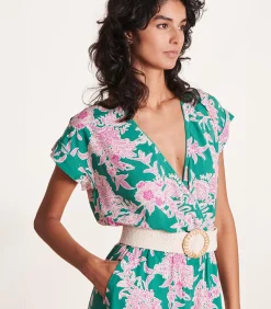 DAMES La Fée Maraboutée Vloeiend groen en roze broekpak met bloemenprint