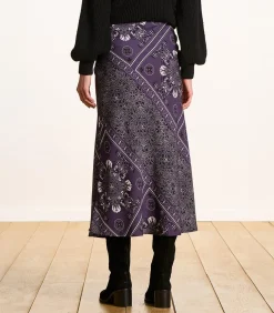 Sale Vloeiende rok in pruimkleurige twill met sjaalprint DAMES Rokken