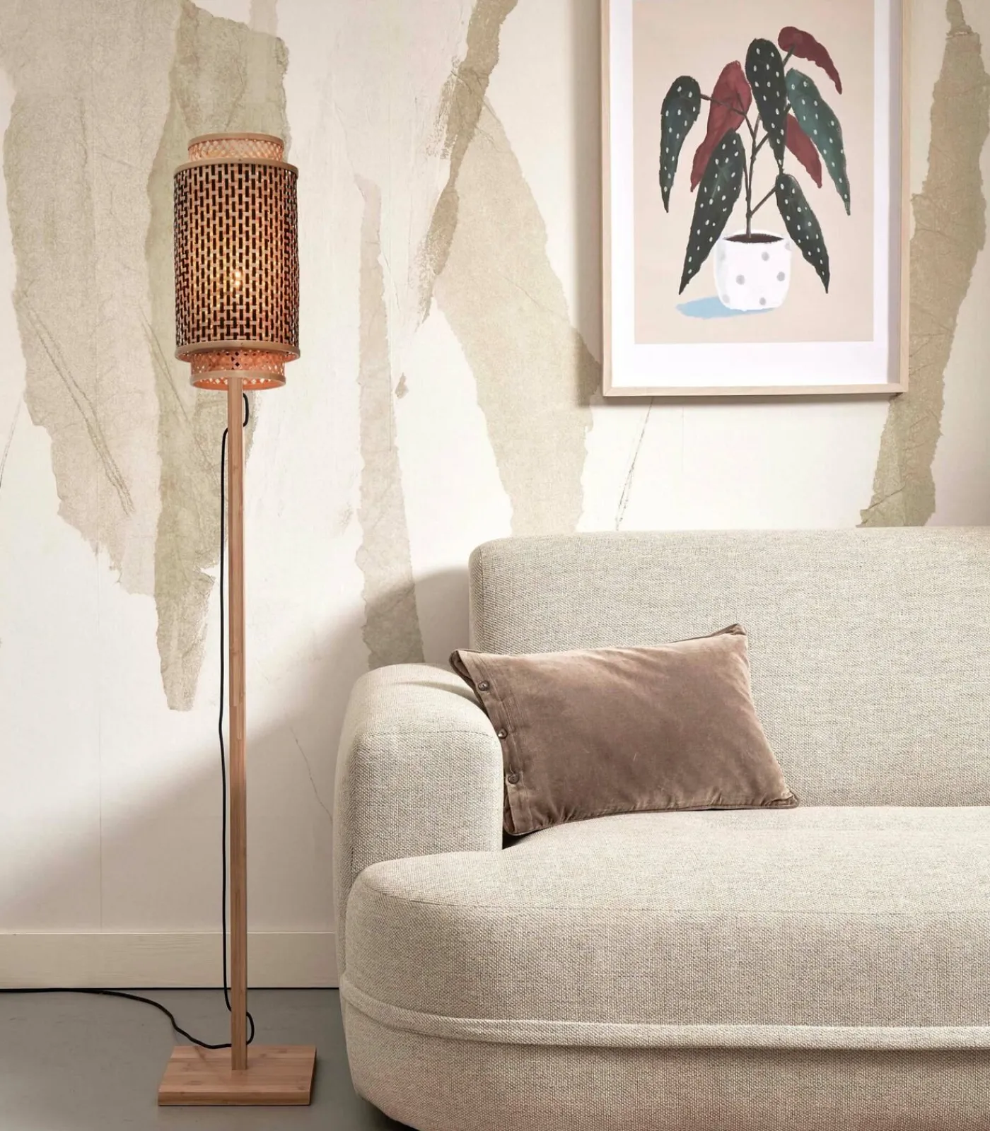 Vloerlamp Bhutan - Bamboe/Zwart - 20x20x145cm Vloerlampen