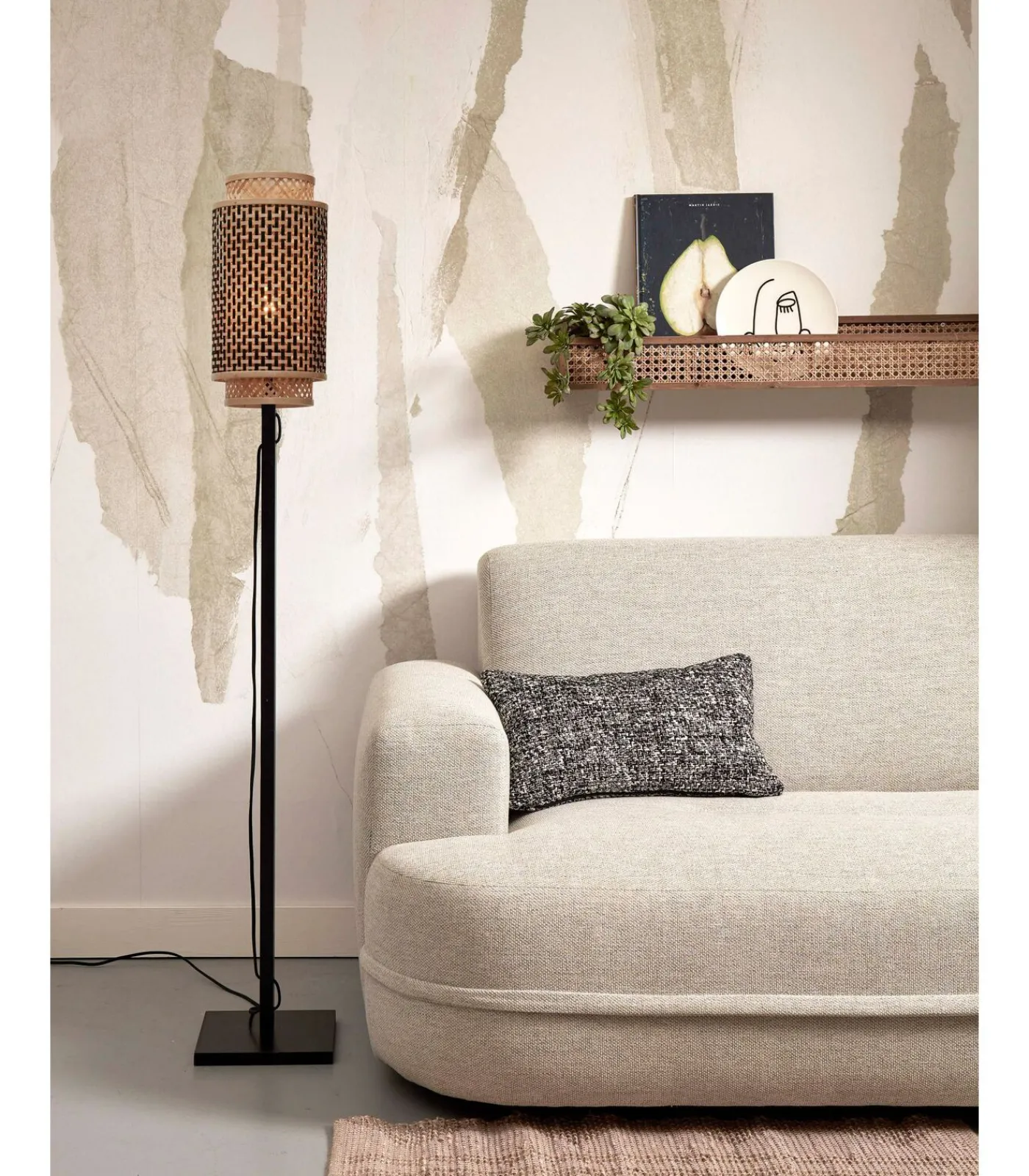 Hot Vloerlamp Bhutan - Zwart/Bamboe - 20x20x145cm Vloerlampen