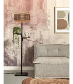 GOOD &MOJO Vloerlamp Bhutan - Zwart/Bamboe - Ø40x160cm