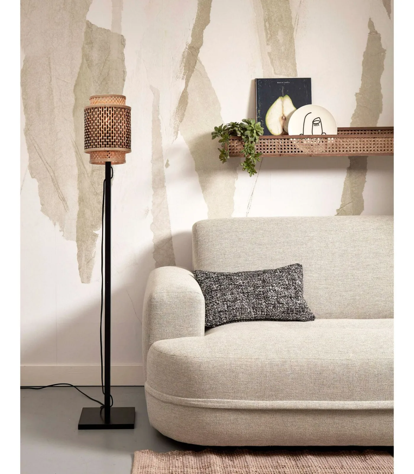 Discount Vloerlamp Bhutan - Zwart/Bamboe - 20x20x135cm Vloerlampen