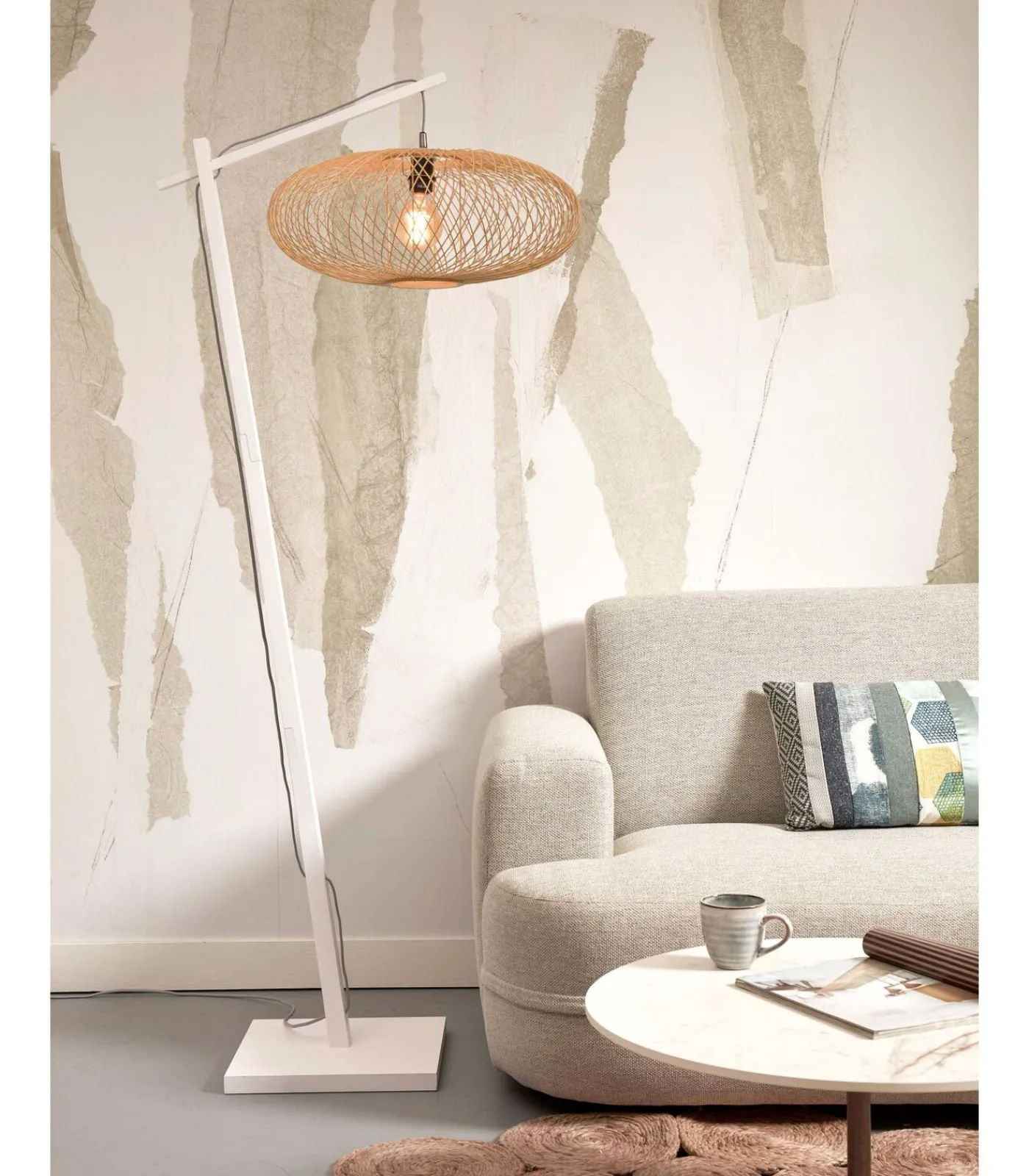 Best Vloerlamp Cango - Bamboe Wit/Naturel - 36x60x176cm Vloerlampen