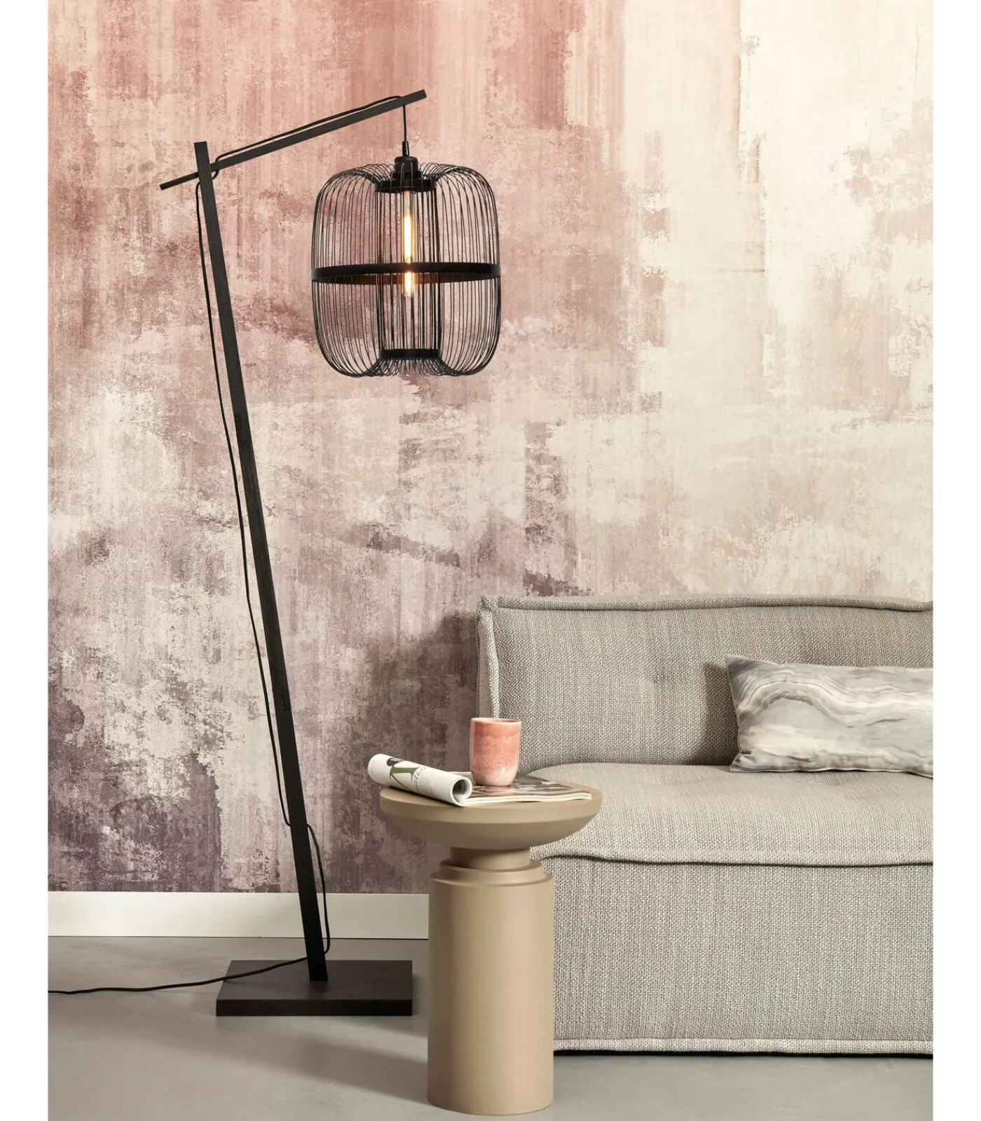 Discount Vloerlamp Hokkaido - Bamboe Zwart - 63x36x176cm Vloerlampen