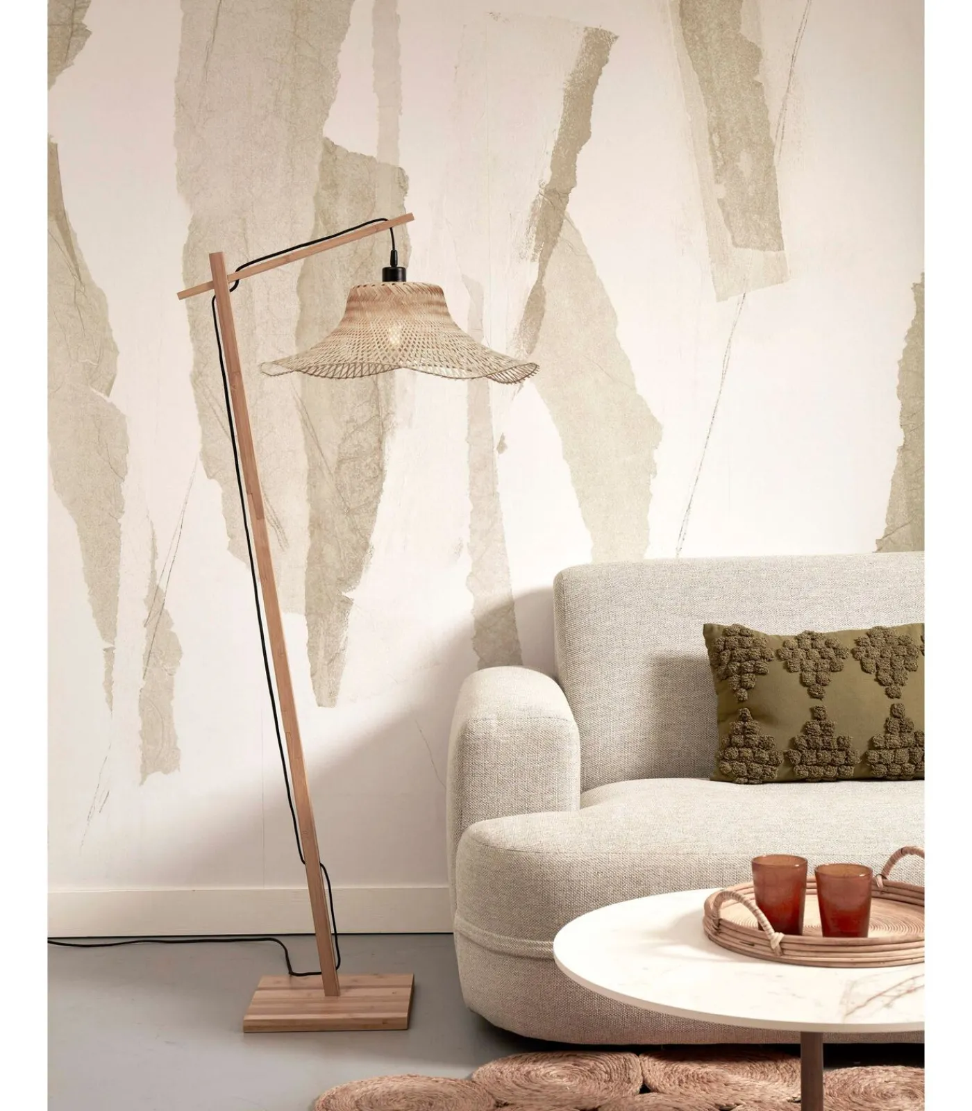 Discount Vloerlamp Ibiza - Bamboe - 77x50x150cm Vloerlampen