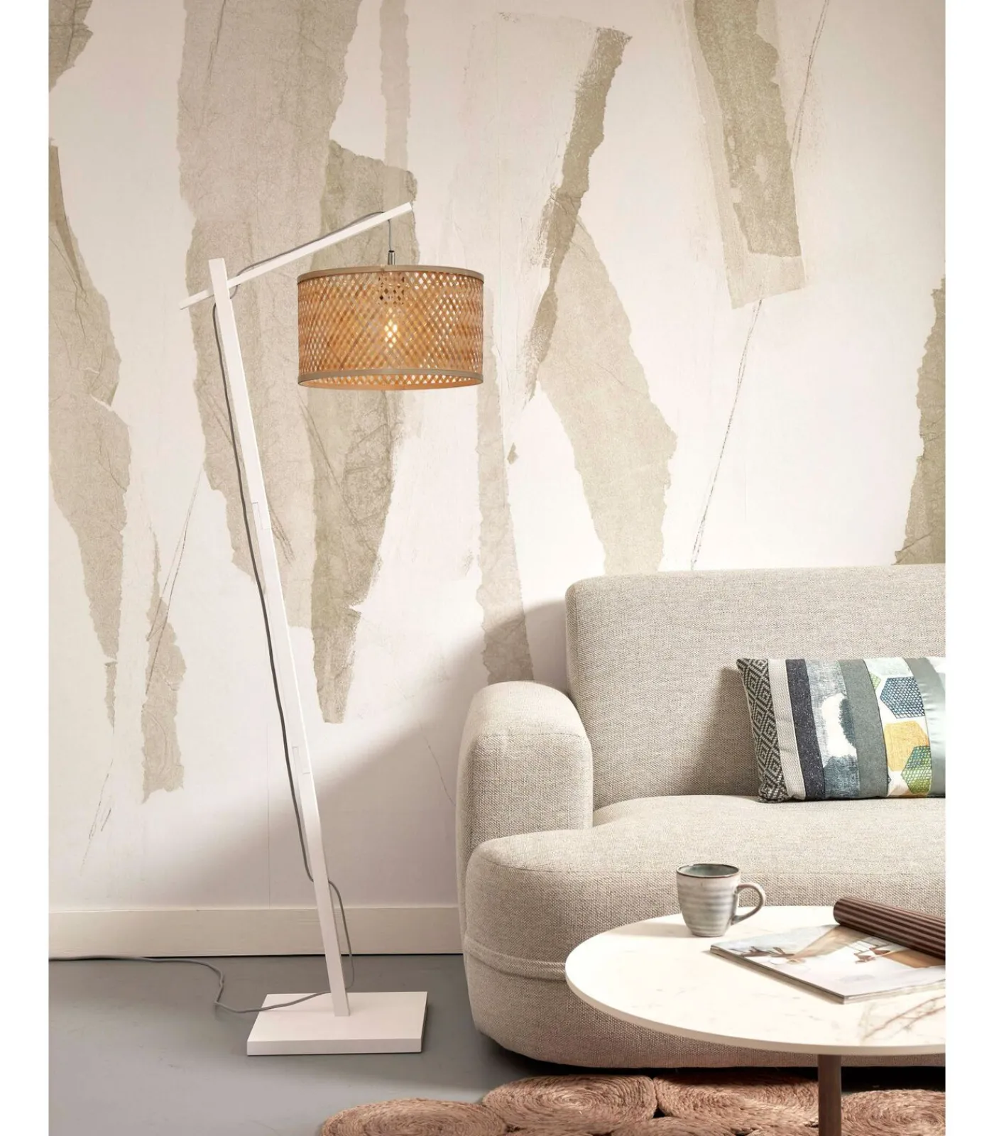 Outlet Vloerlamp Java - Bamboe Wit/Naturel - 58x32x150cm Vloerlampen