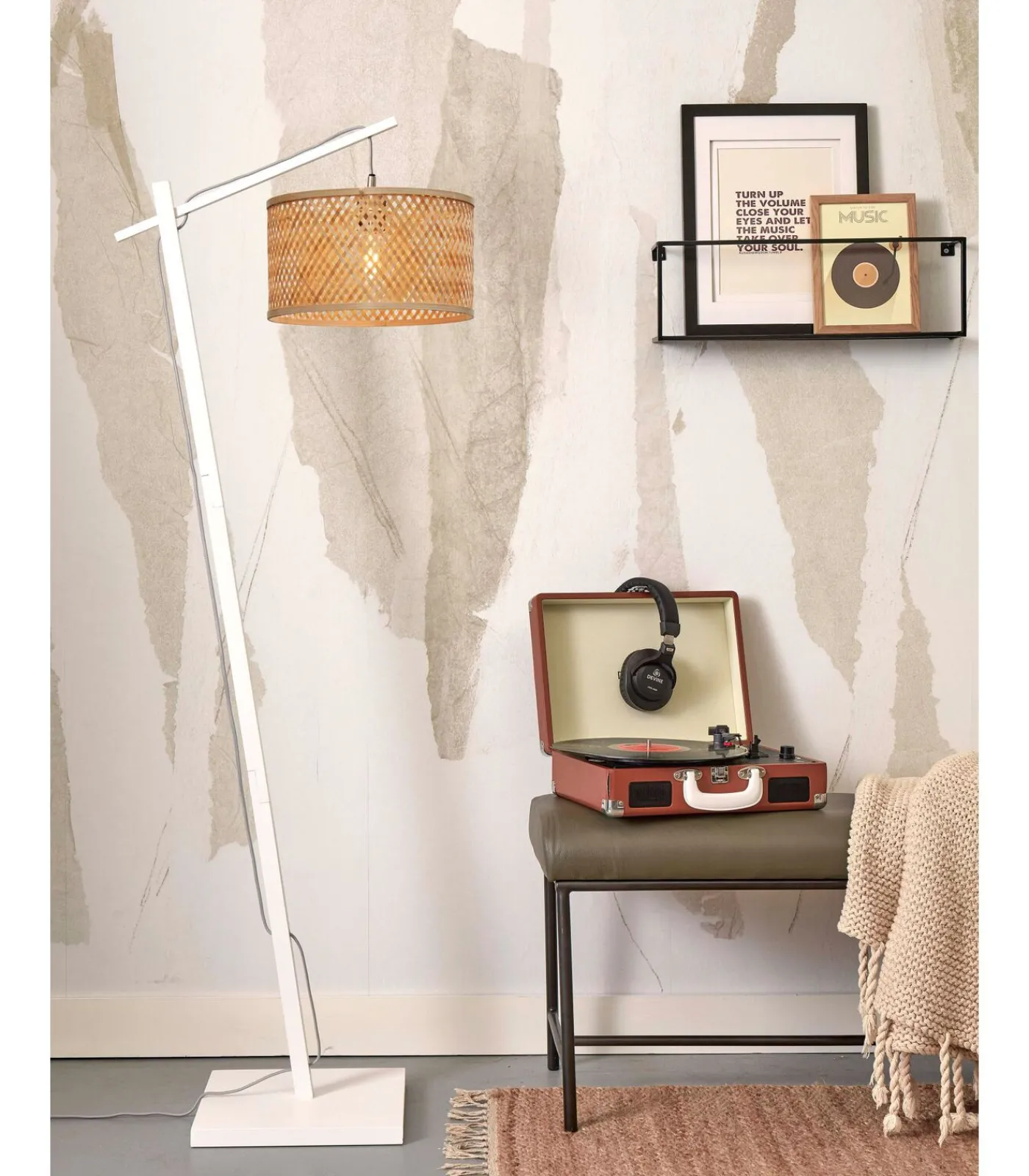 Outlet Vloerlamp Java - Bamboe Wit/Naturel - 58x32x150cm Vloerlampen