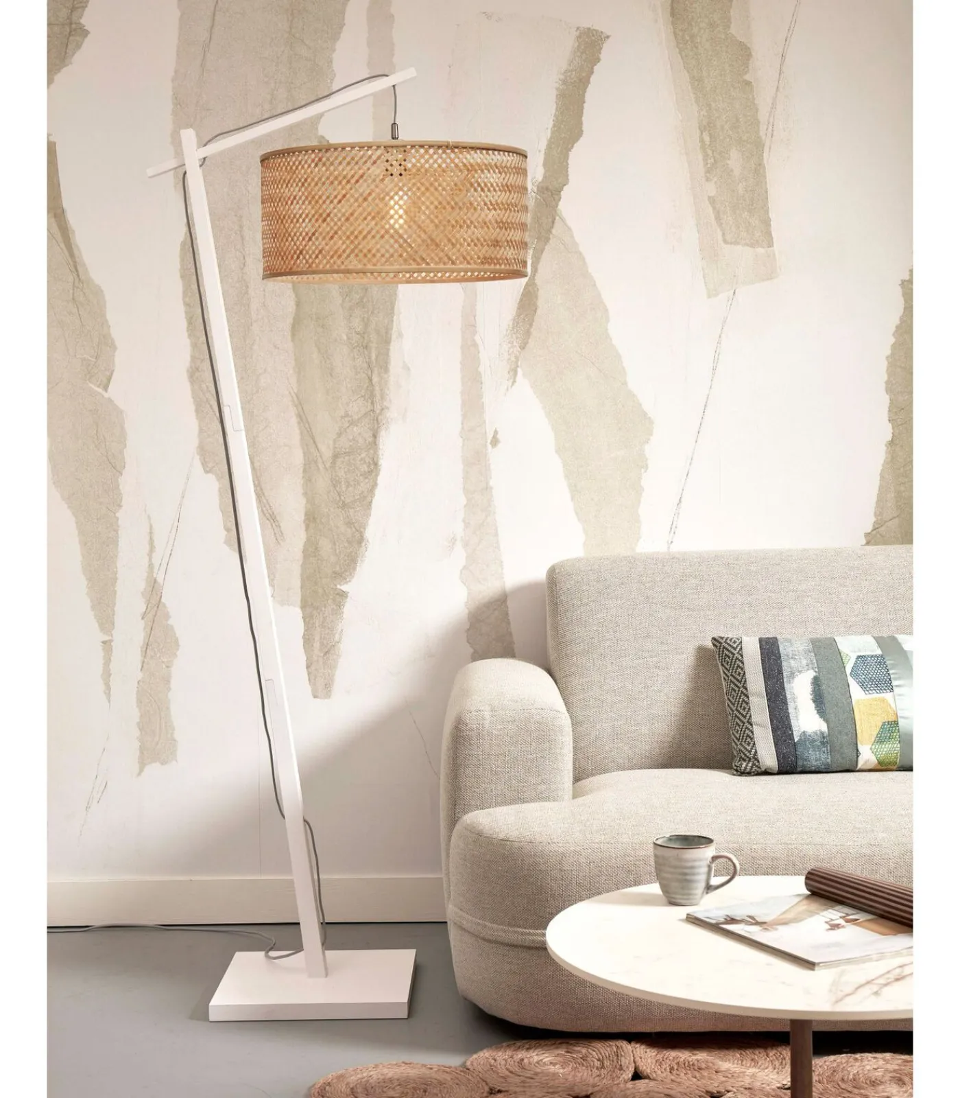 GOOD &MOJO Vloerlamp Java - Bamboe Wit/Naturel - 75x50x176cm