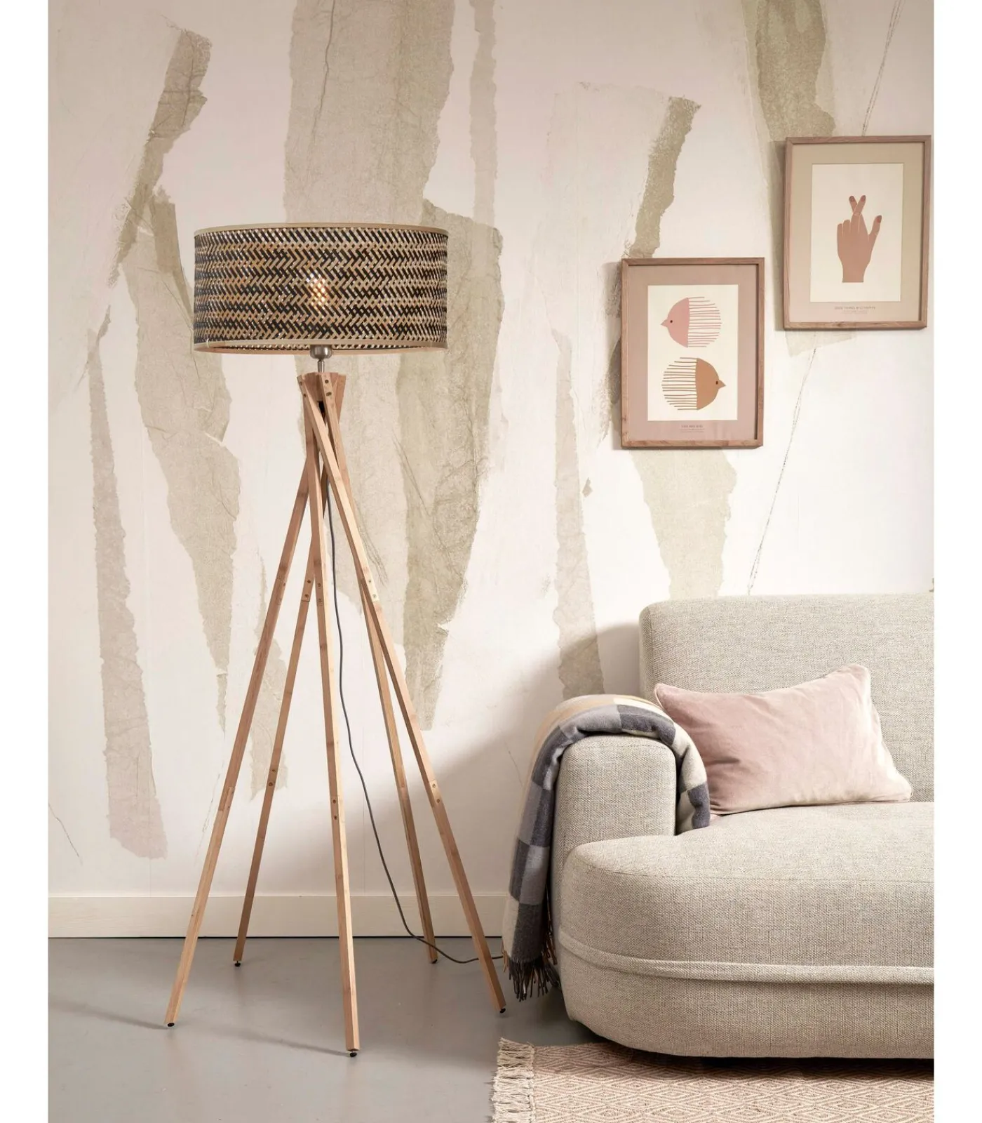 Best Vloerlamp Java - Bamboe/Zwart - Ø50x146cm Vloerlampen