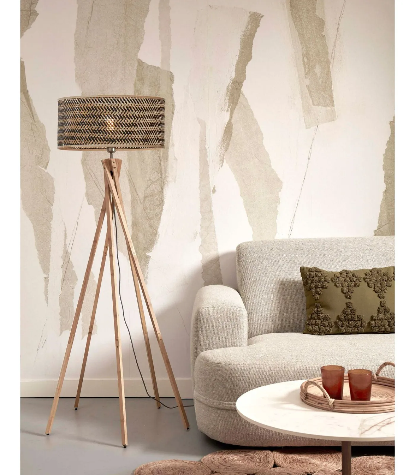 Best Vloerlamp Java - Bamboe/Zwart - Ø50x146cm Vloerlampen