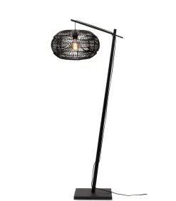 GOOD &MOJO Vloerlamp Madeira - Bamboe/Rotan Zwart - 74x48x176cm