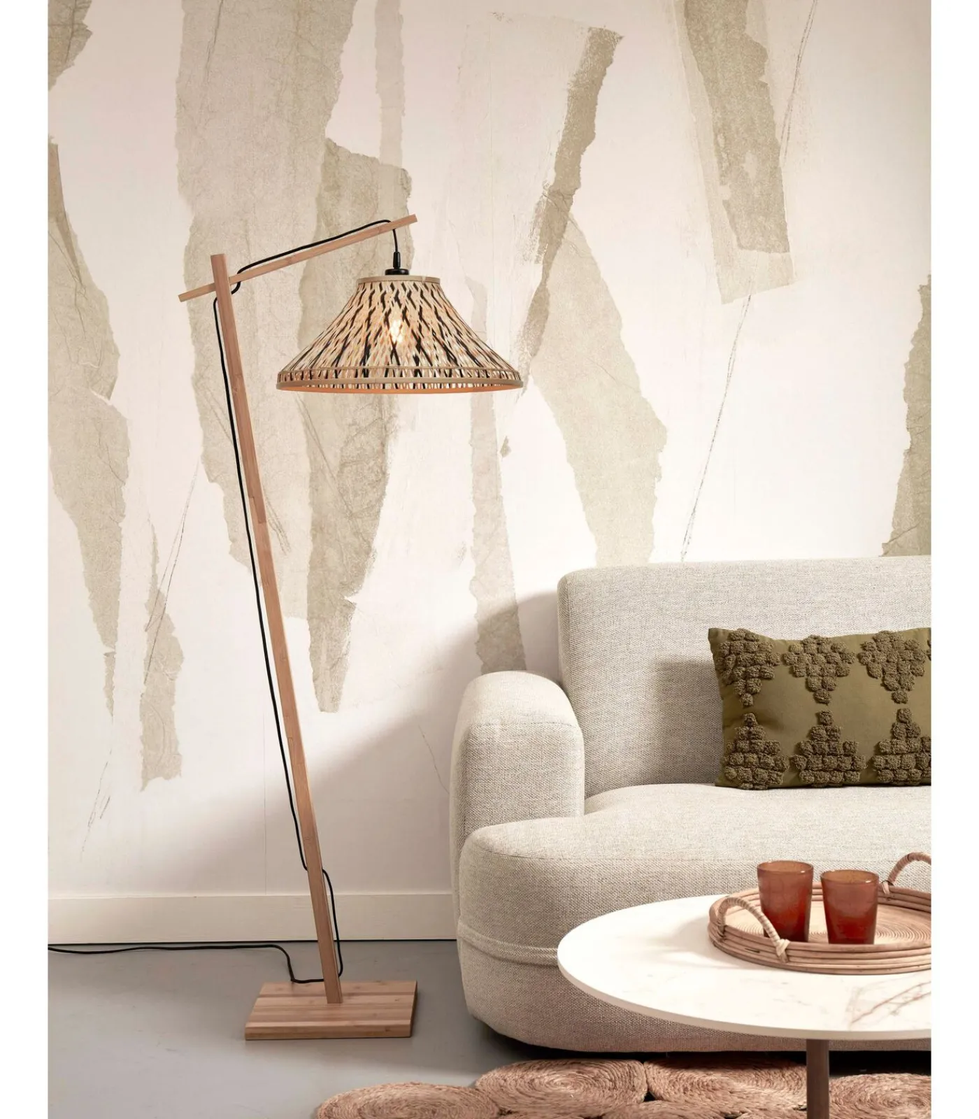 New Vloerlamp Tahiti - Bamboe/Zwart - 65x45x150cm Vloerlampen