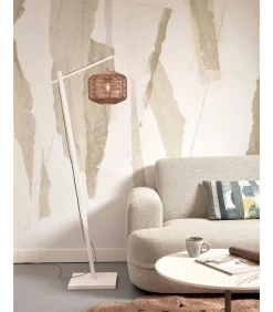 GOOD &MOJO Vloerlamp Tanami - Bamboe Wit/Rotan - 55x30x150cm