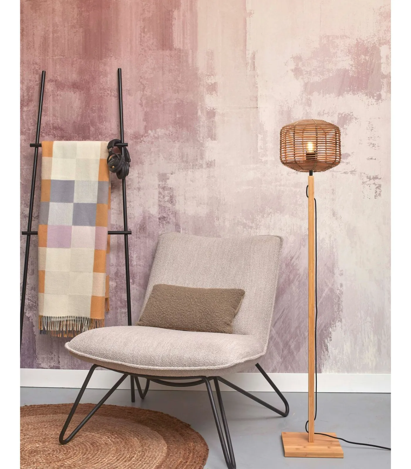 GOOD &MOJO Vloerlamp Tanami - Bamboe/Rotan - Ø25cm