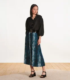 New Volledig geplooide midirok in petrolblauw DAMES Rokken