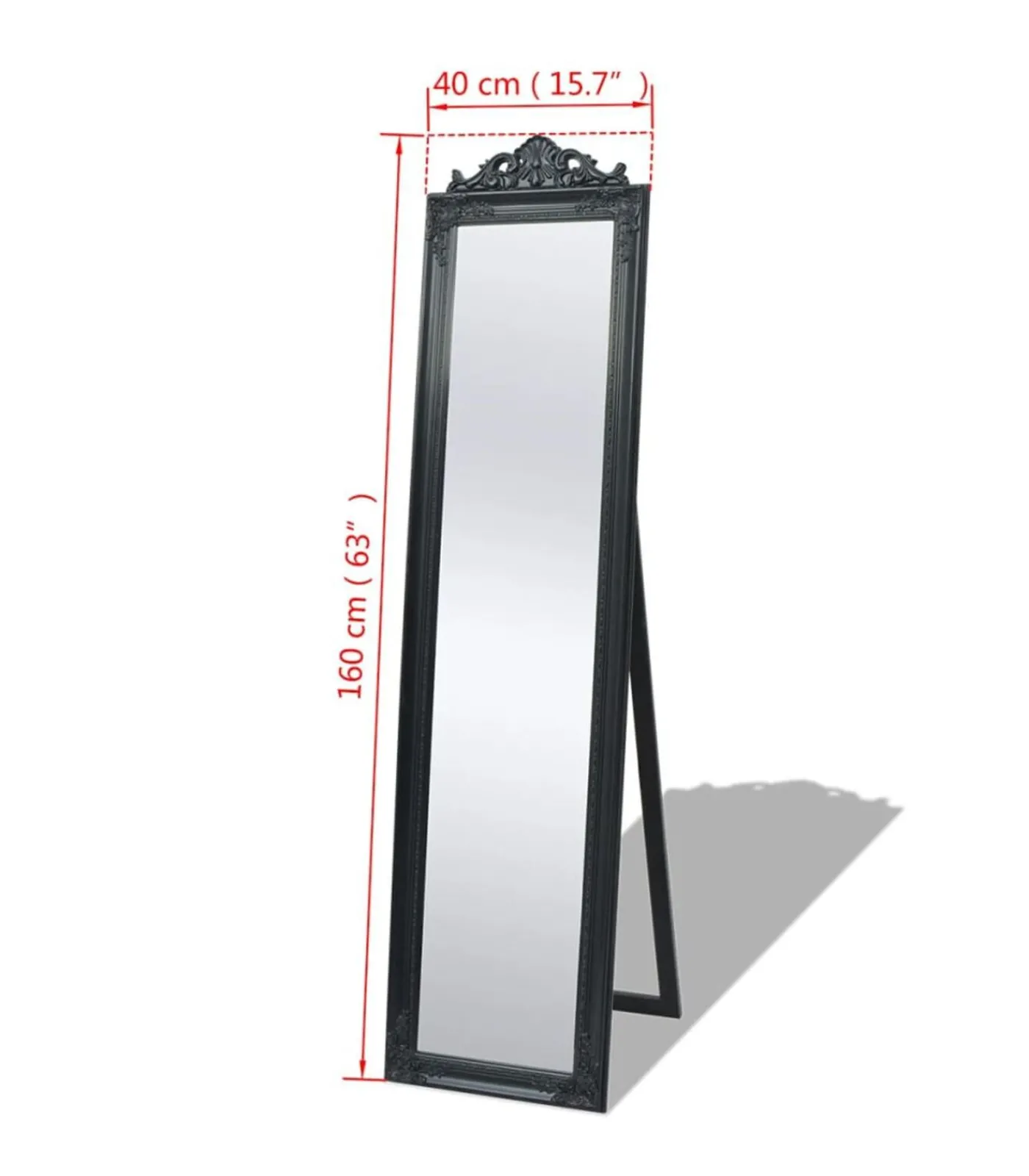 Best Vrijstaande spiegel Barokstijl 160x40cm zwart Spiegels