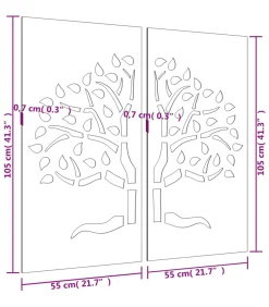 vidaXL Wanddecoratie tuin 2 st boomontwerp 105x55 cm cortenstaal