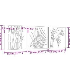 vidaXL Wanddecoratie tuin 3 st grasontwerp 55x55 cm cortenstaal