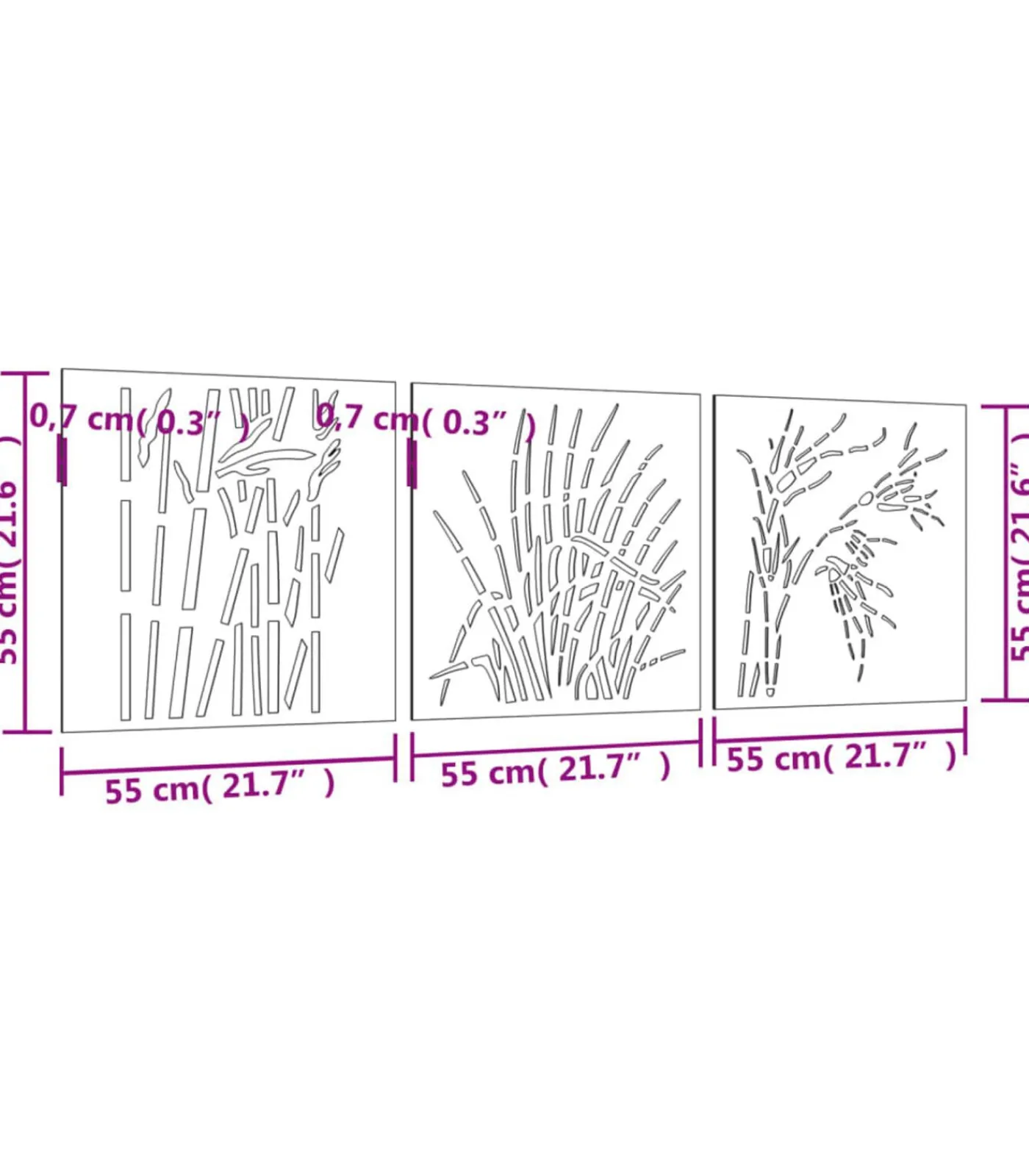 vidaXL Wanddecoratie tuin 3 st grasontwerp 55x55 cm cortenstaal