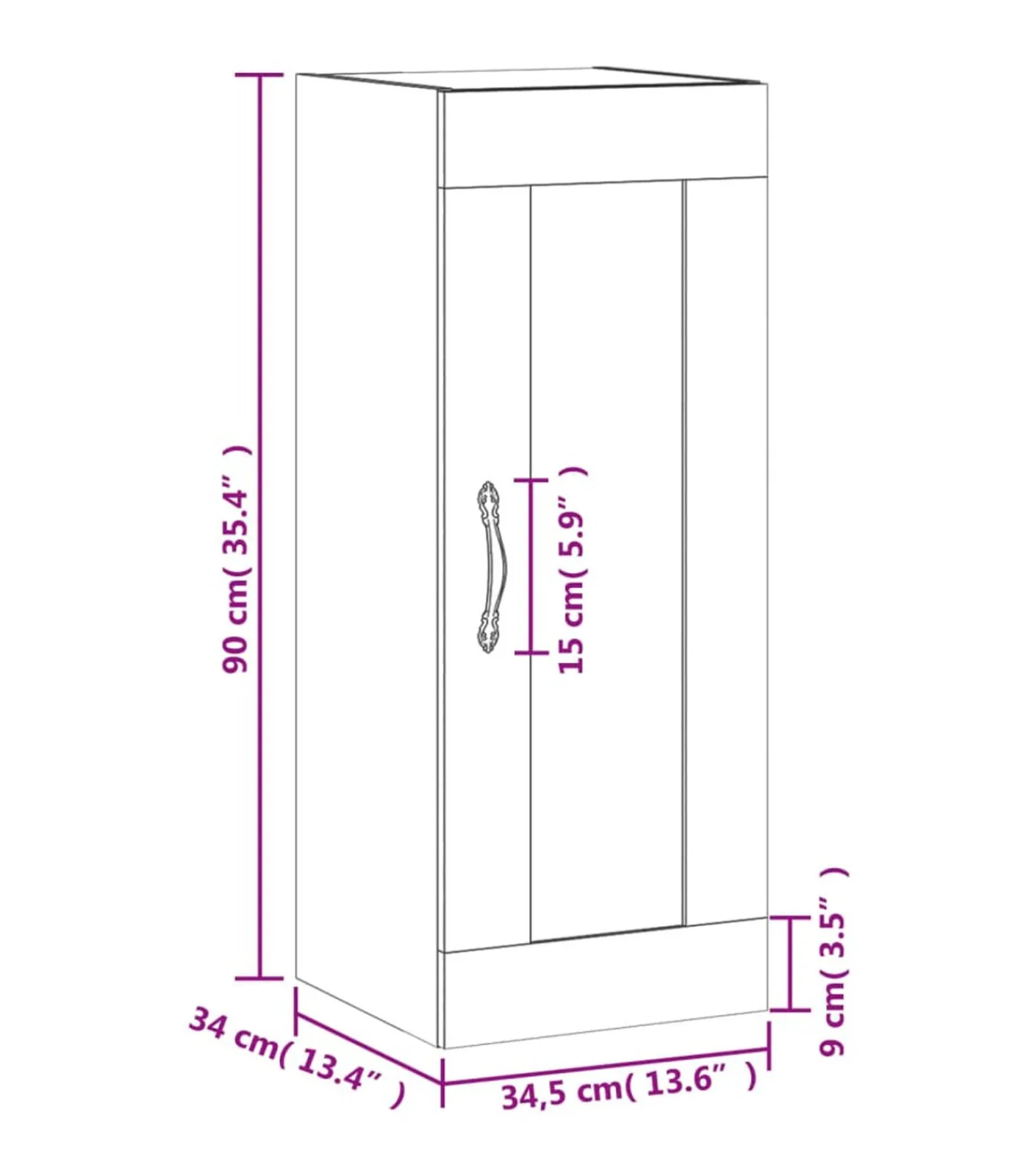 vidaXL Wandkast 34,5x34x90 cm bewerkt hout bruin eikenkleur