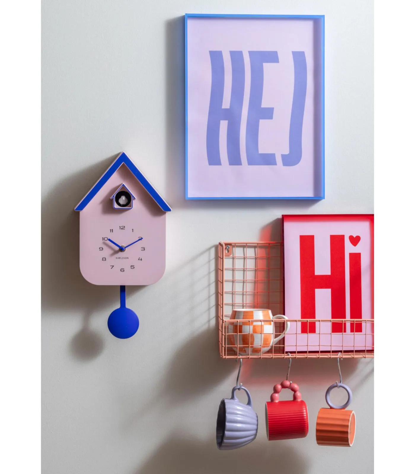 New Wandklok Dupla Color Cuckoo - Roze - 21.5x21.5x41.5cm Klokken