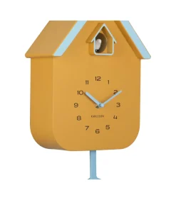 Karlsson Wandklok Dupla Color Cuckoo - Geel - 21.5x21.5x41.5cm