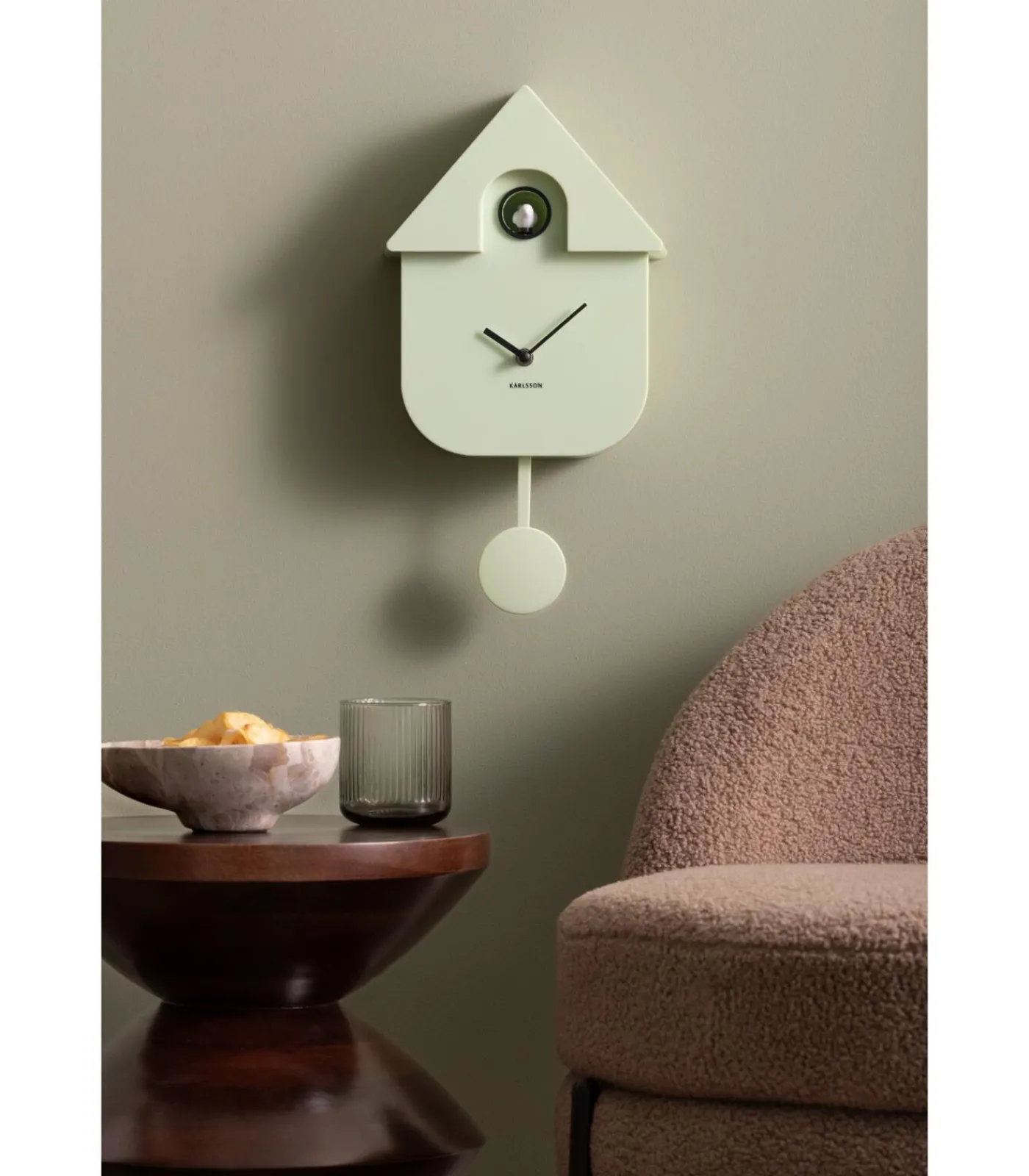 Karlsson Wandklok Modern Cuckoo - Zachtgroen - 8.5x21.5x41cm