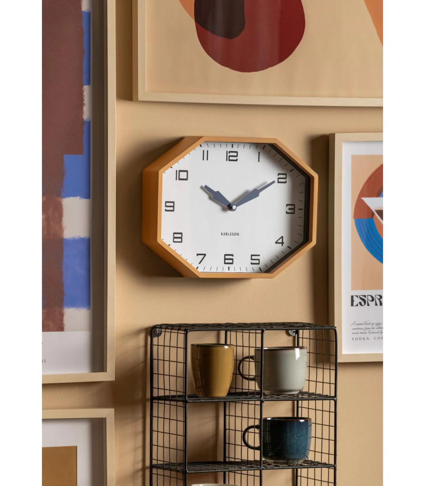 Sale Wandklok Modern Factory Octagon - Geel - 32x32x26cm Klokken