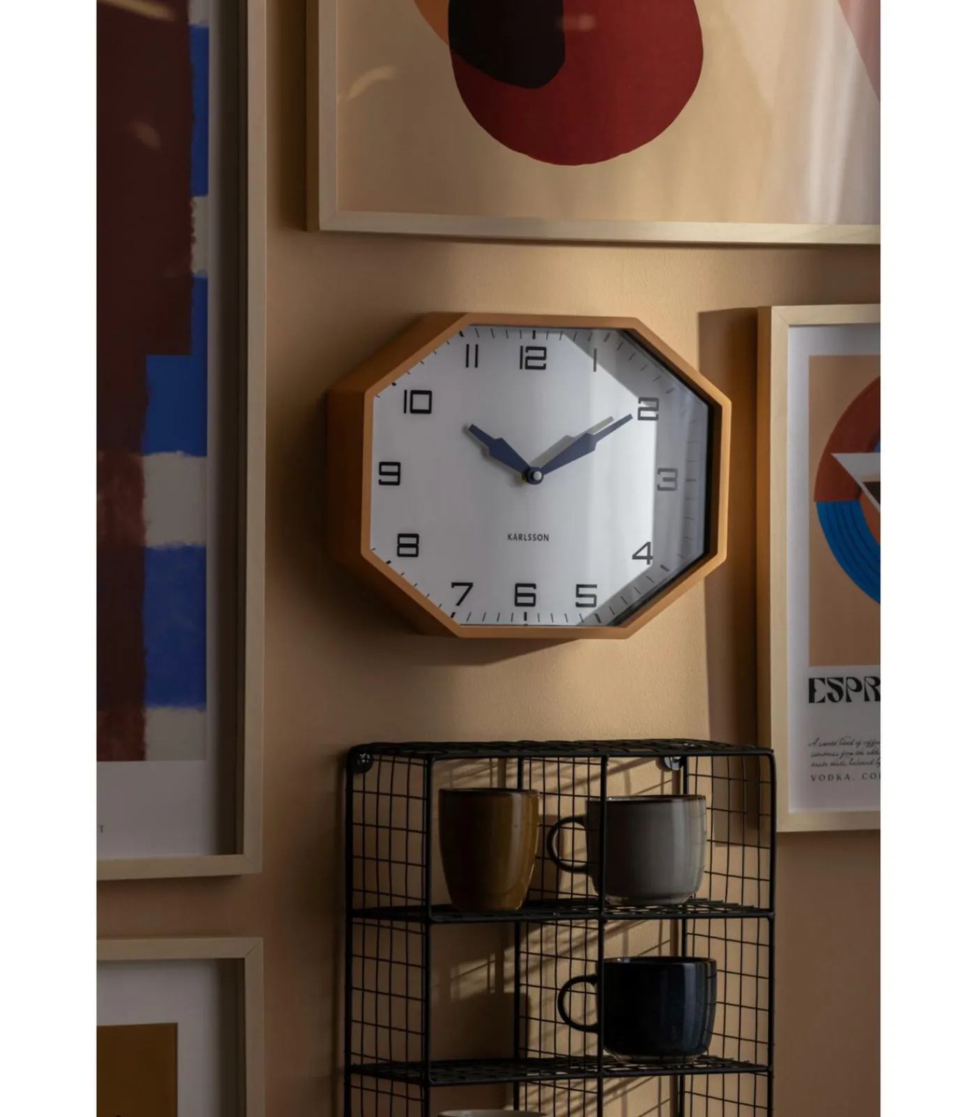 Sale Wandklok Modern Factory Octagon - Geel - 32x32x26cm Klokken