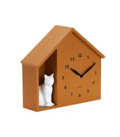 Discount Wandklok Siting Cat - Geel - 24.9x24.9x27cm Klokken