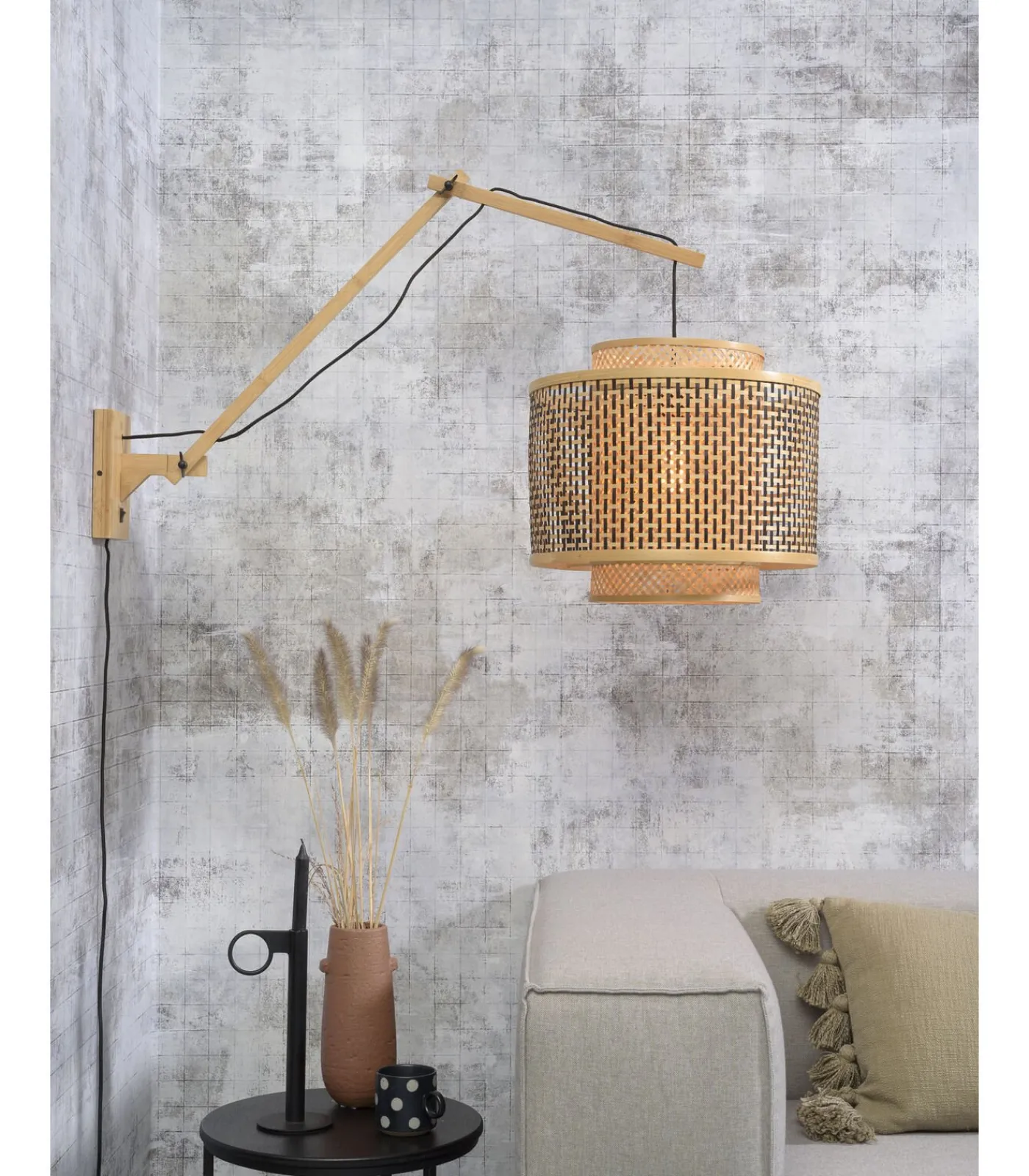 GOOD &MOJO Wandlamp Bhutan - Bamboe/Zwart - 90x40x55cm