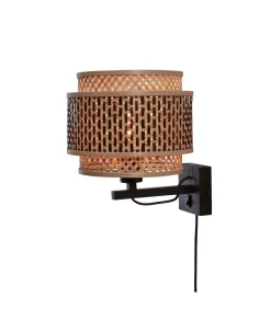 Sale Wandlamp Bhutan - Bamboe/Zwart - Ø25cm Muurverlichting