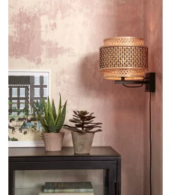 Sale Wandlamp Bhutan - Bamboe/Zwart - Ø25cm Muurverlichting
