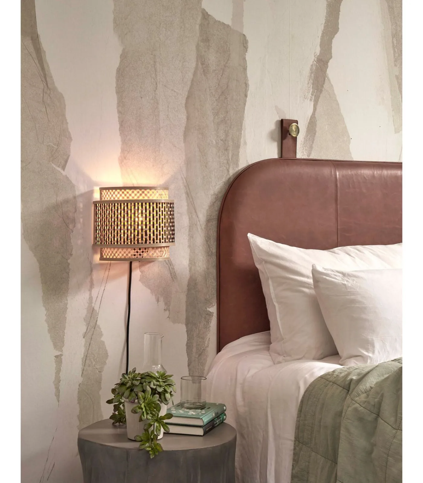 GOOD &MOJO Wandlamp Bhutan - Bamboe/Zwart - 24x12x21cm