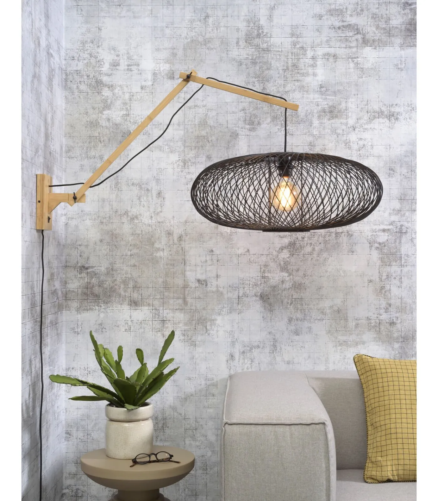 Outlet Wandlamp Cango - Bamboe/Zwart - 105x60x60cm Muurverlichting