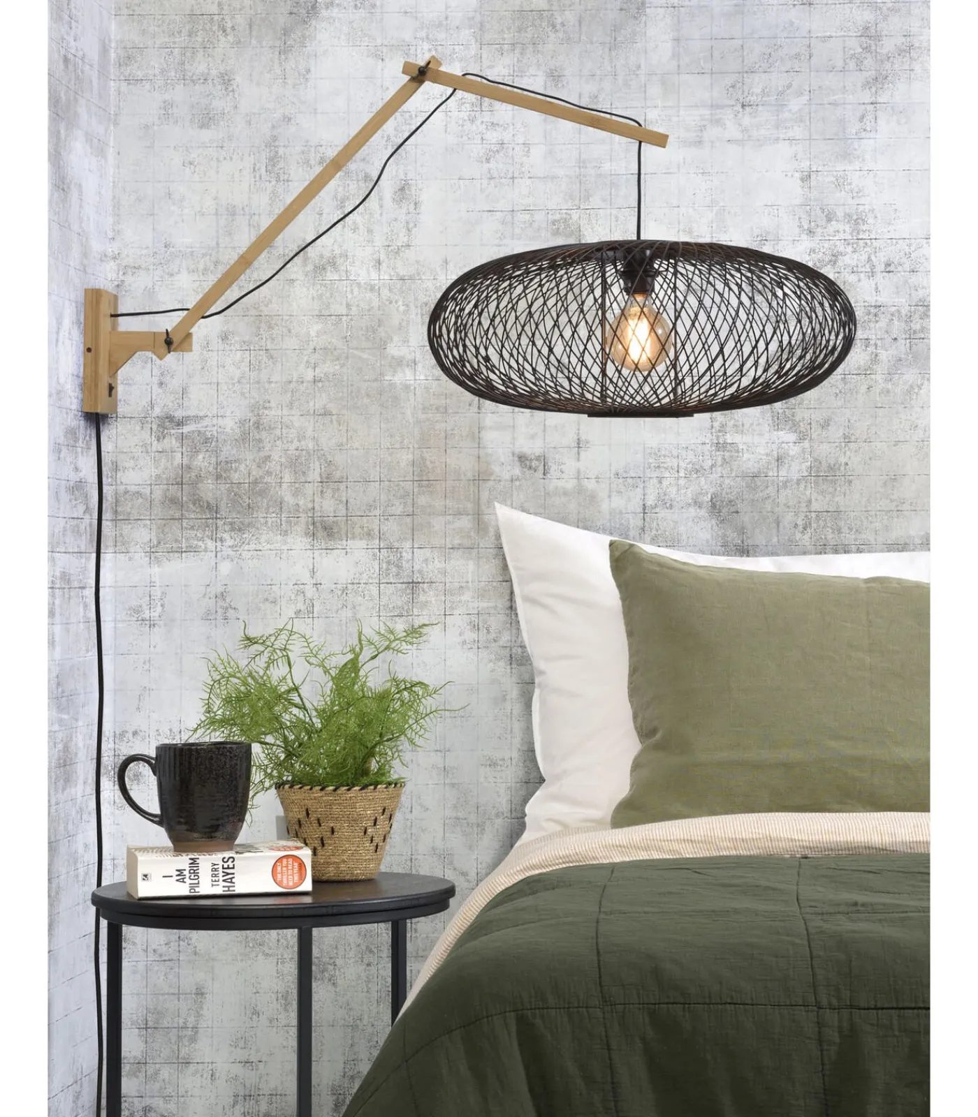 Outlet Wandlamp Cango - Bamboe/Zwart - 105x60x60cm Muurverlichting