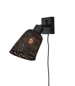 Outlet Wandlamp Java - Bamboe Zwart - Ø15cm Muurverlichting