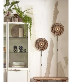 Hot Wandlamp Kalimantan - Bamboe/Zwart - Ø30cm Muurverlichting